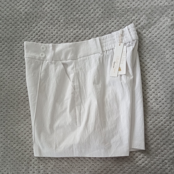 Hi Rise Shorts Linen White Cotton Stretch Pockets New Large Wide Elastic Band - Picture 11 of 16
